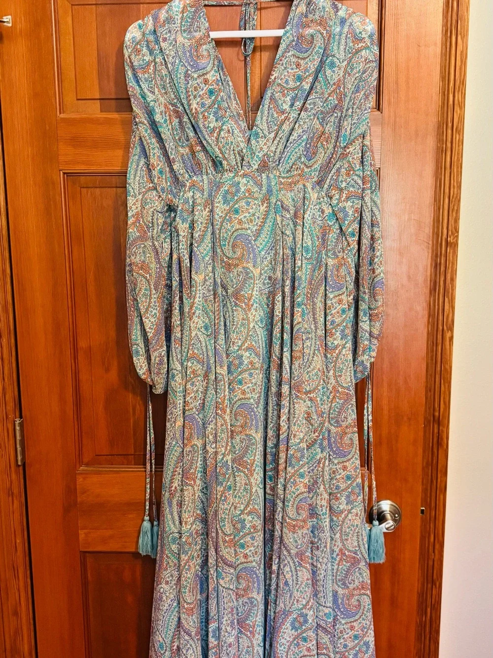 Bohemian Paisley Maxi Dress in Teal and Coral